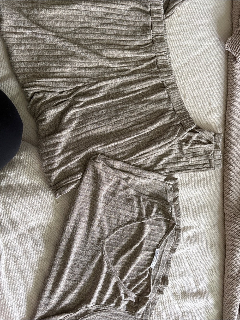 Ribbed Taupe Two-Piece Lounge Set